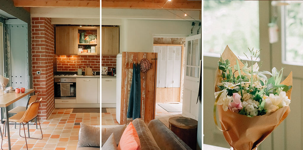 Cuisine et entrée chez Anne, location de vacances en Côtes d'Armor